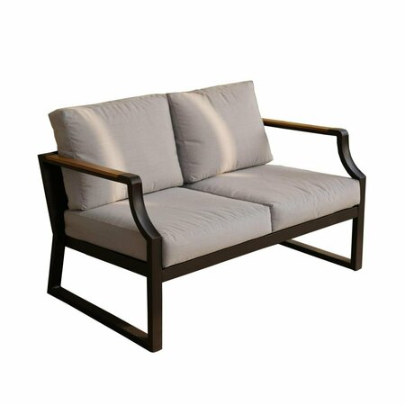 DIRECT WICKER 1 Piece Outdoor Garden Black Iron Love-seat Sofa with Grey Cushions UBS-2101-LS-Black
